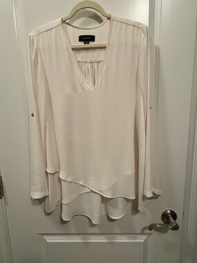 Karen Kane Ivory Layered V-Neck Long-Sleeve Blouse